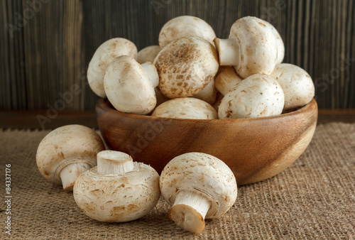 Mushrooms in a wooden bowl