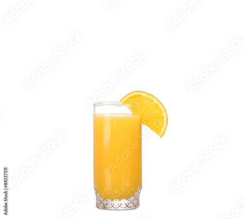 collage,pouring Orange juice and slices of orange isolated