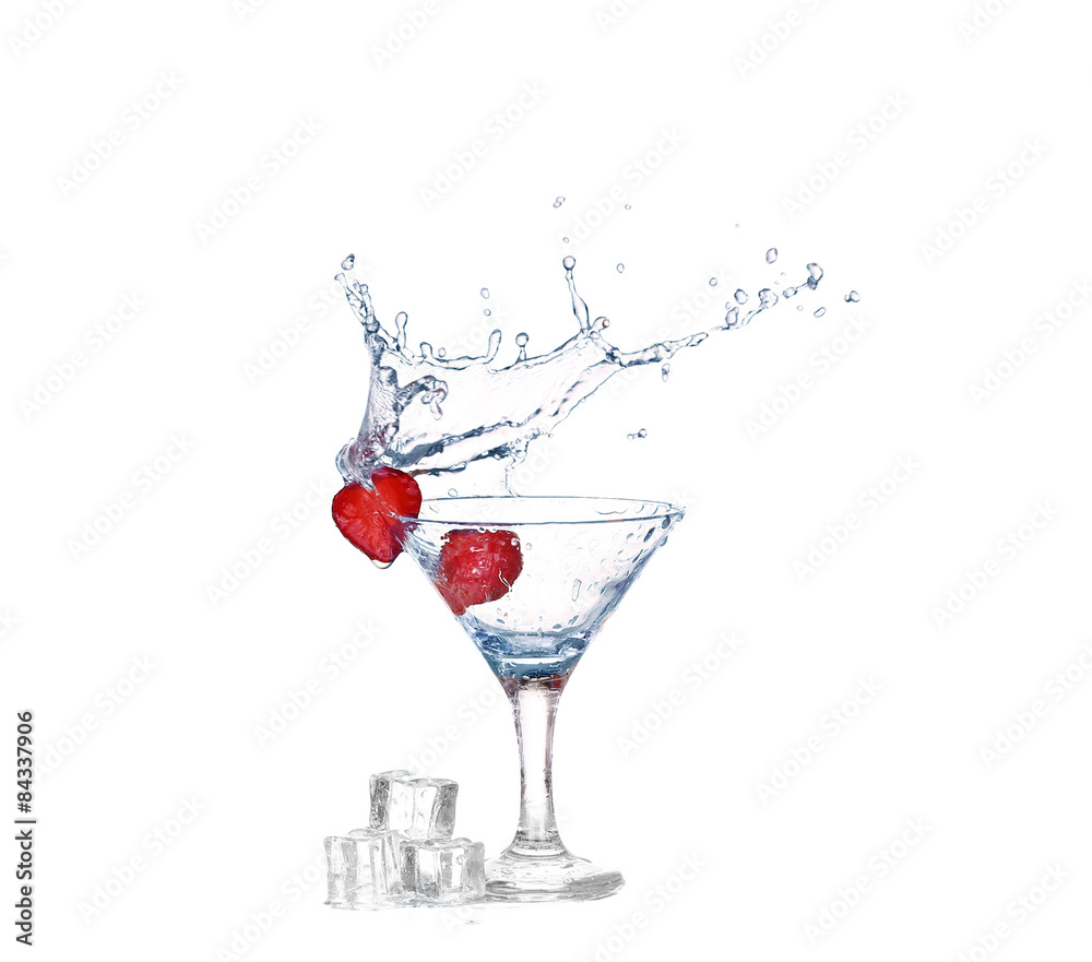 Strawberries, ice cubes into the glass Strawberries, ice cubes into the glass