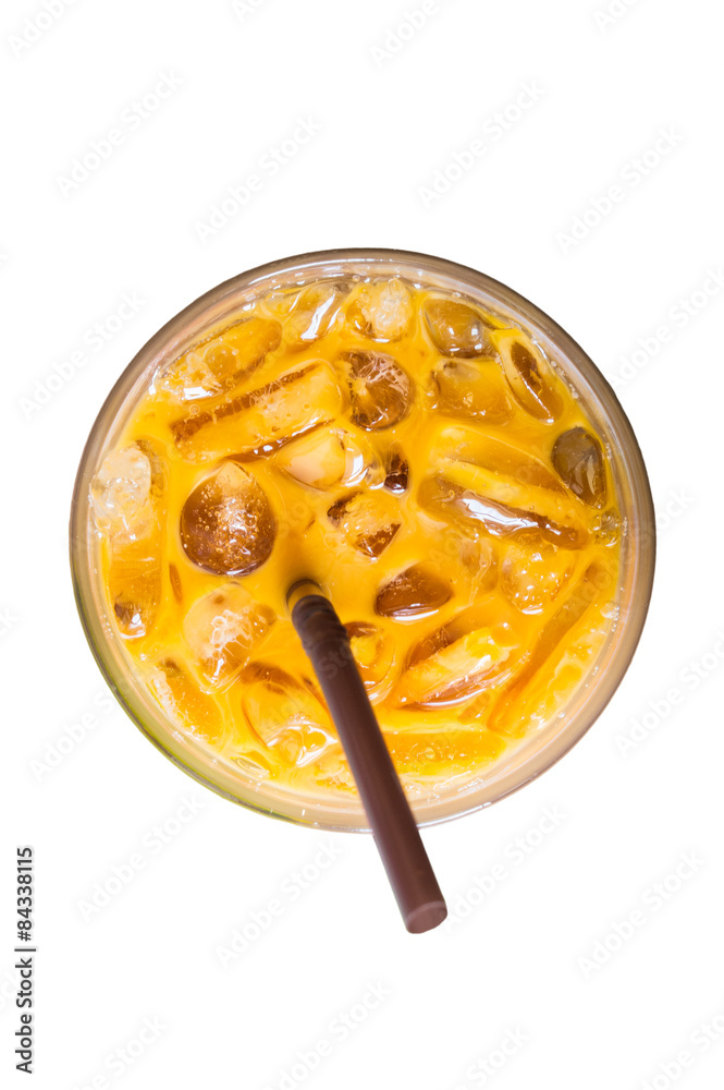 Ice milk tea, famous drink in Thailand,Isolated on white Ice milk tea, famous drink in Thailand,Isolated on white