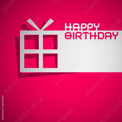 Happy Birthday Card with Paper Cut Gift Box on Pink Background