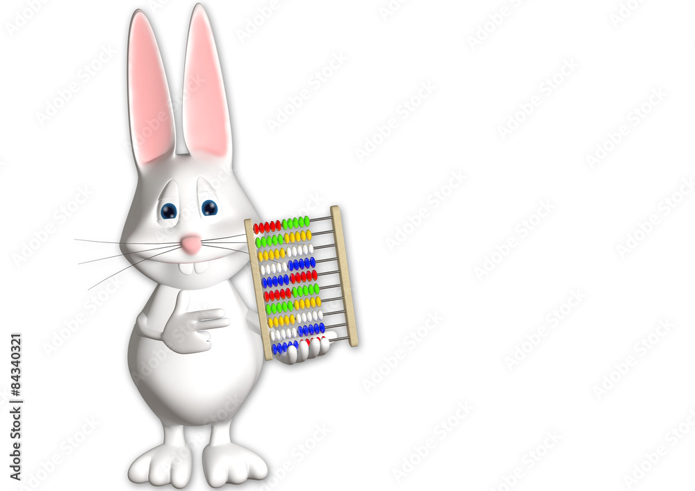 Hase Abakus Mathematik rechnen 3D weiß zeigen Comic Hase Abakus Mathematik rechnen 3D weiß zeigen Comic
