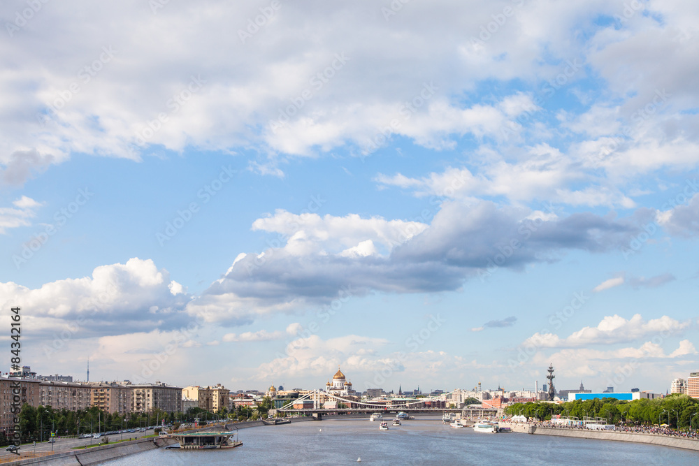 blue cloudy sky over Moscow city and Moskva River