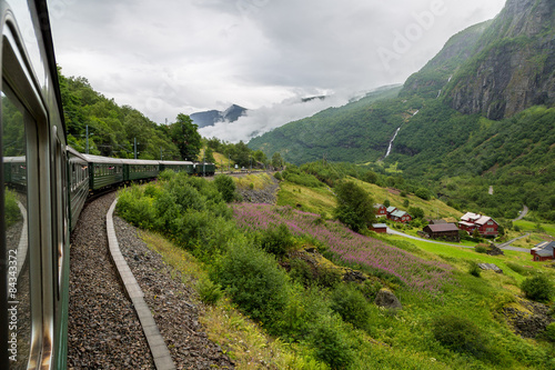 Train at famous Flam railway  in Norway