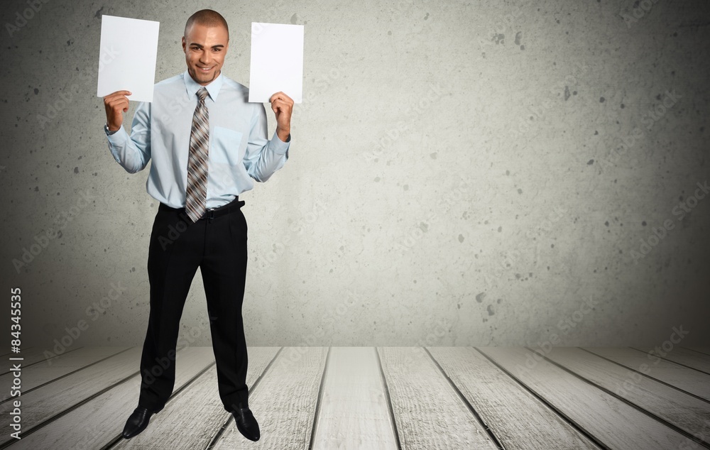 Obraz premium Holding, Sign, Men.