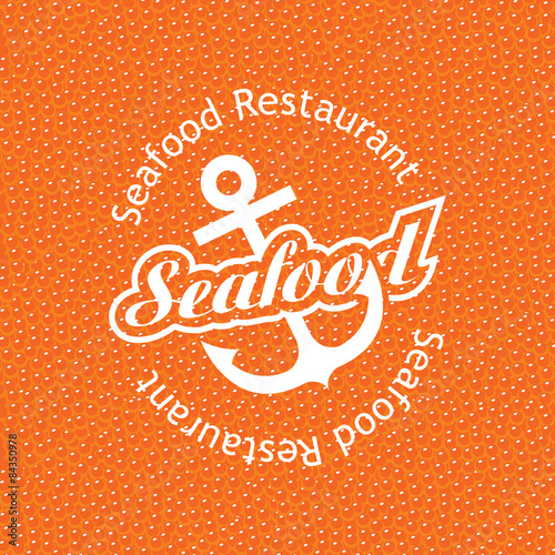 anchor and inscription seafood on red caviar background
