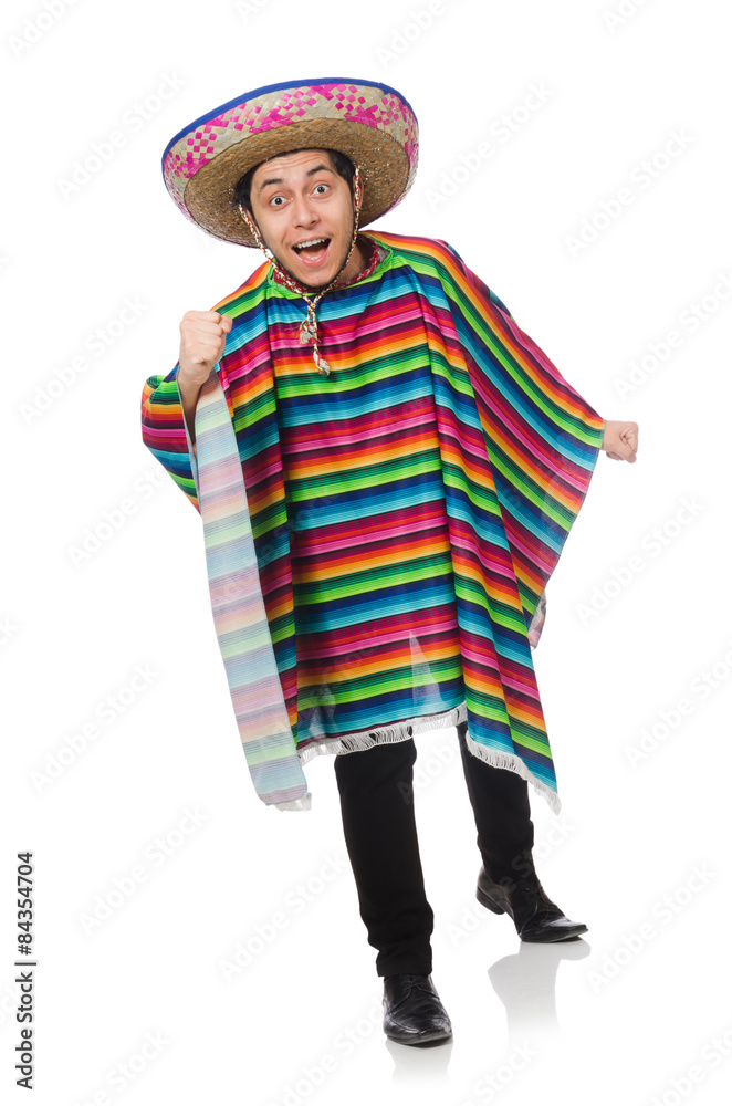 Funny mexican wearing poncho isolated on white Funny mexican wearing poncho isolated on white