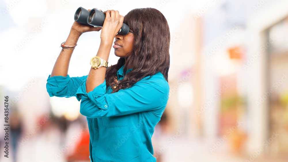 black woman with binoculars