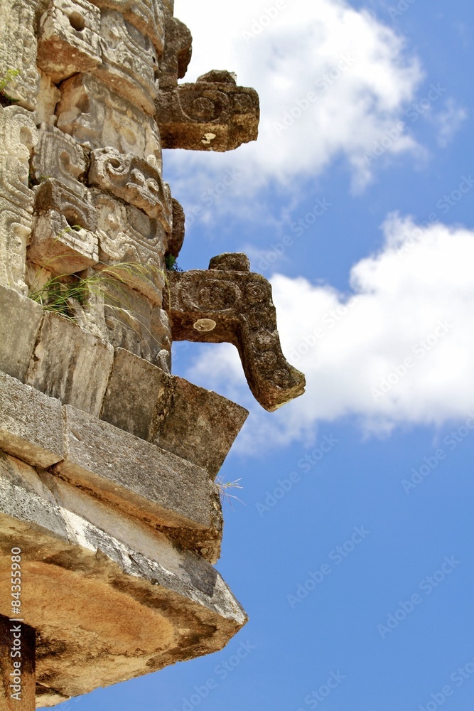 Uxmal detail pyramid carving and decorations