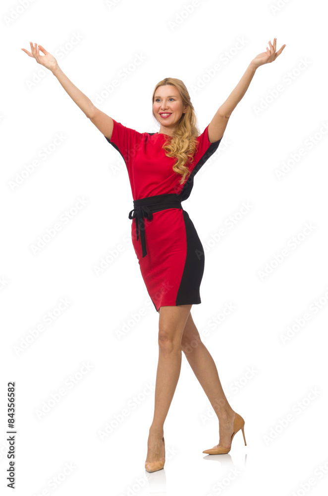 Beautiful lady in red black dress isolated on white Beautiful lady in red black dress isolated on white