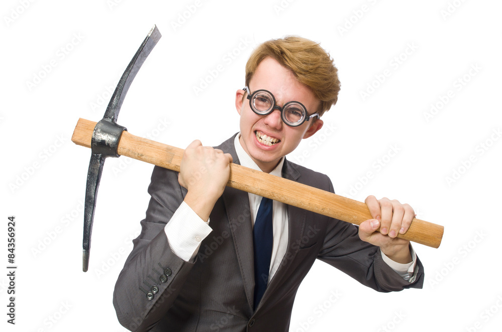 Young businessman with weapon isolated on white Young businessman with weapon isolated on white