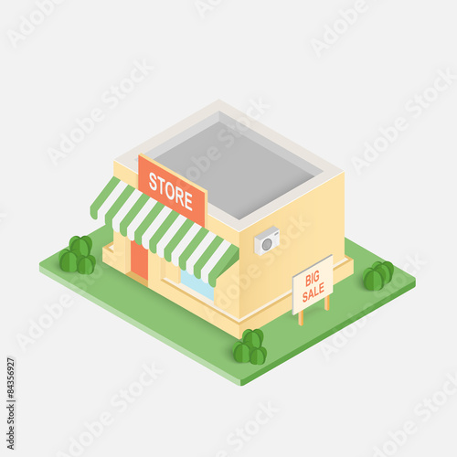 Isometric vector store building icon