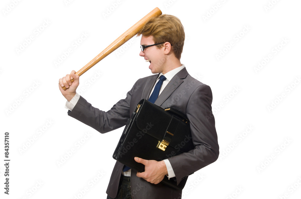 Young businessman with baseball bat isolated on white Young businessman with baseball bat isolated on white