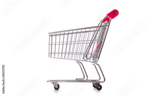 Shopping supermarket trolley isolated on the white