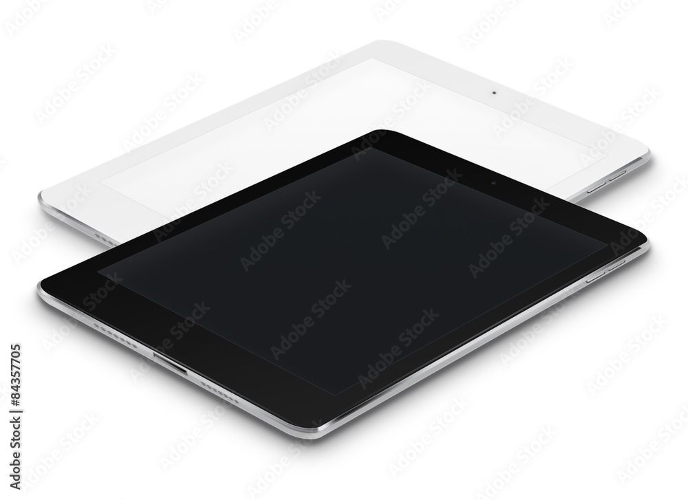 Realistic tablet computers with black and blank screens. Realistic tablet computers with black and blank screens.
