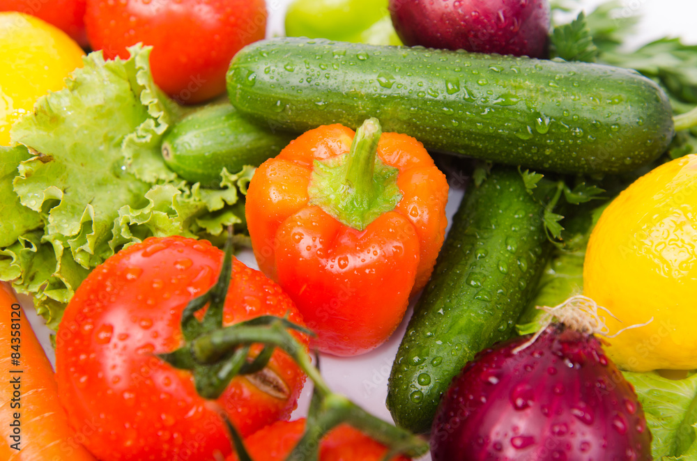Assorted vegetables isolated on the white Assorted vegetables isolated on the white