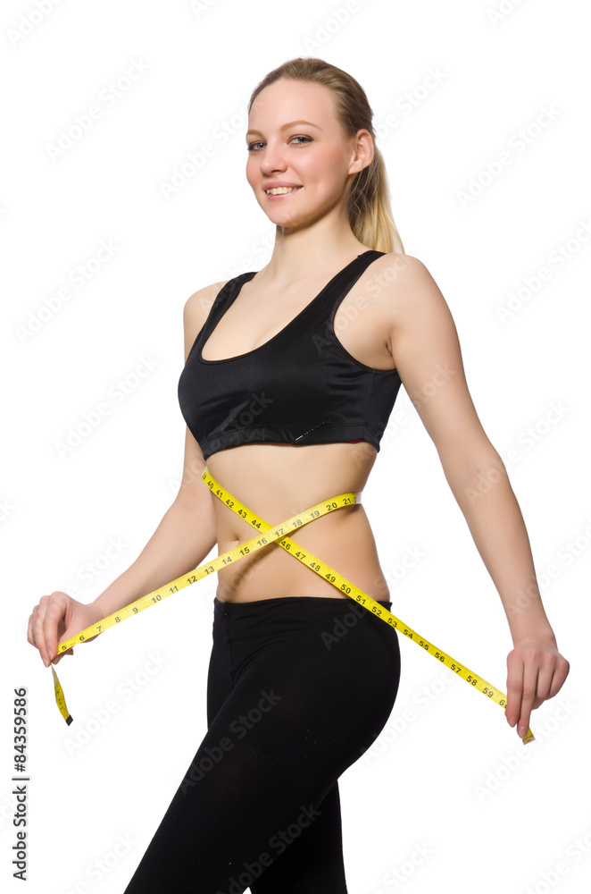 Young girl with centimeter in dieting concept Young girl with centimeter in dieting concept