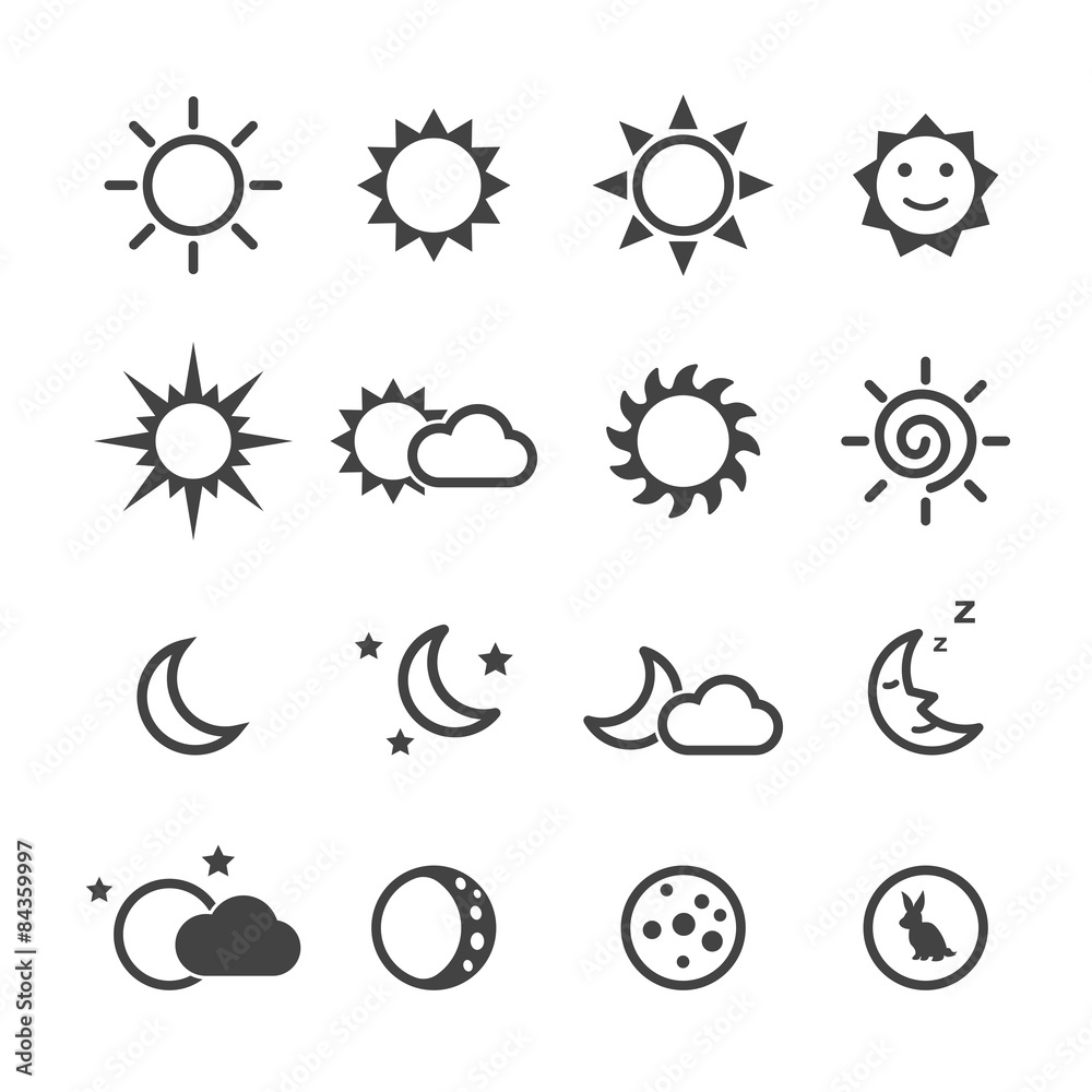 sun and moon icons - obrazy, fototapety, plakaty 