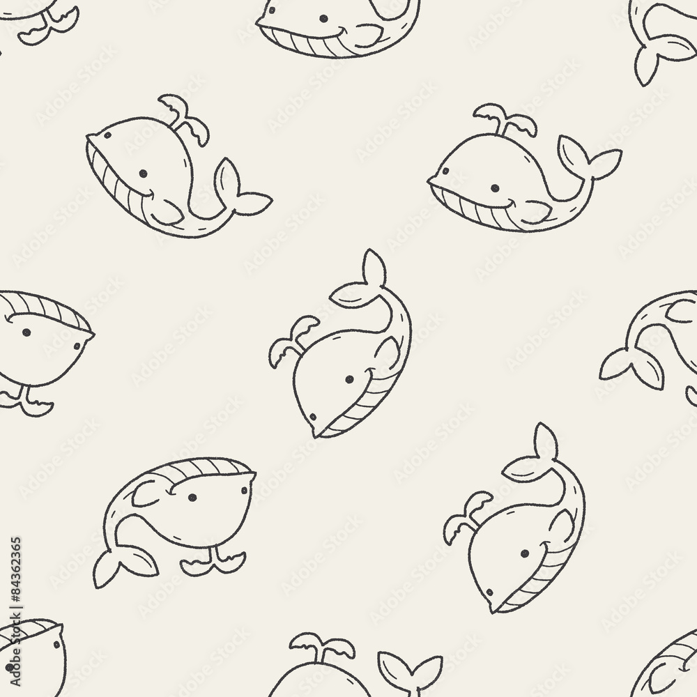 whale doodle seamless pattern background