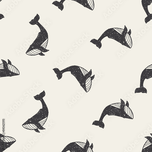 whale doodle seamless pattern background