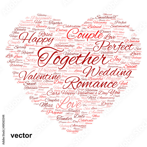 Vector conceptual Valentine heart word cloud
