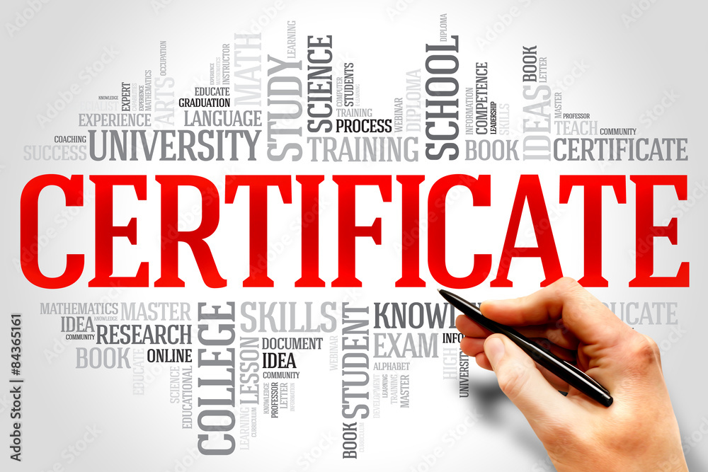 CERTIFICATE word cloud, education business concept