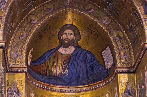Christ fresco inside Monreale cathedral near Palermo, Sicily
