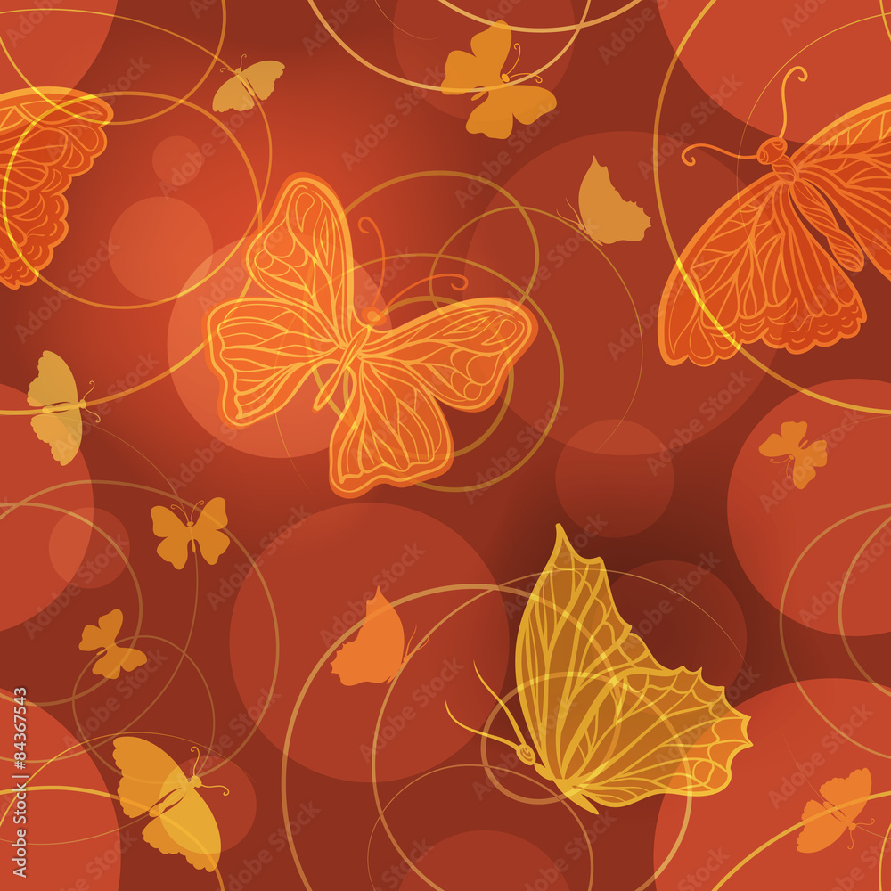 Obraz premium Glowing butterflies vector seamless pattern