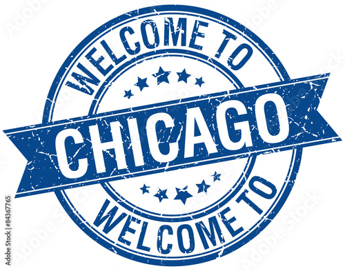 welcome to Chicago blue round ribbon stamp