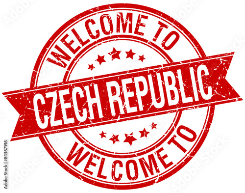 welcome to Czech Republic red round ribbon stamp