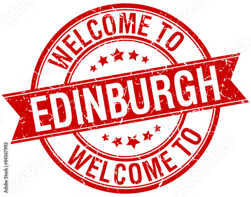 welcome to Edinburgh red round ribbon stamp