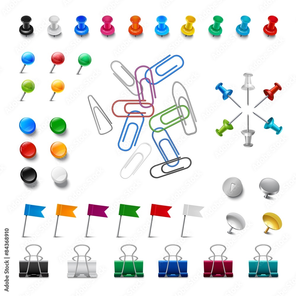 Realistic Pushpins And Clips Realistic Pushpins And Clips