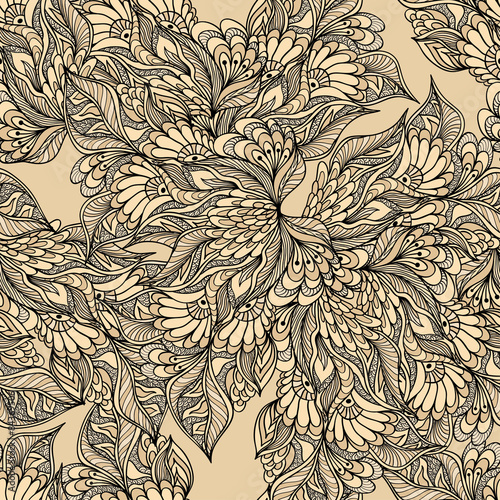 Seamless pattern with doodle flowers in beige