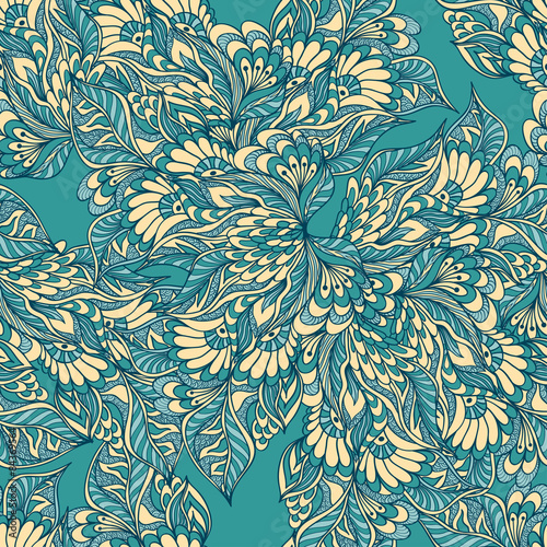 Seamless pattern with doodle flowers in blue