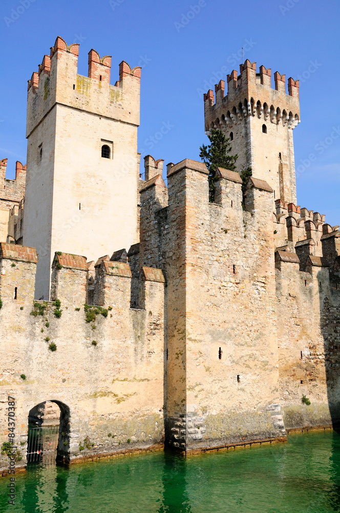 Medieval castle in Sirmione town on Garda lake. Northern Italy.