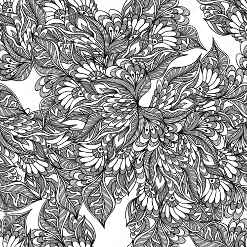 Seamless pattern with doodle flowers in grey