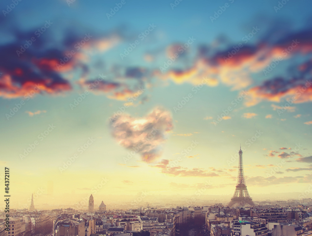 Aerial View of Paris skyline and Eiffel tower. travel background