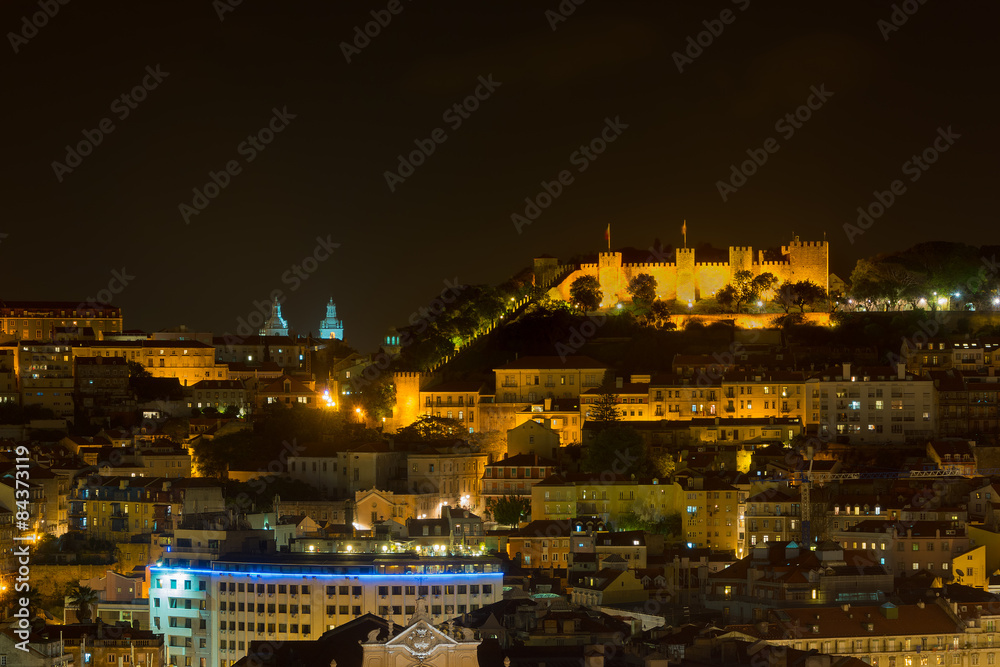 Lisbon night view of the Castel of St George
