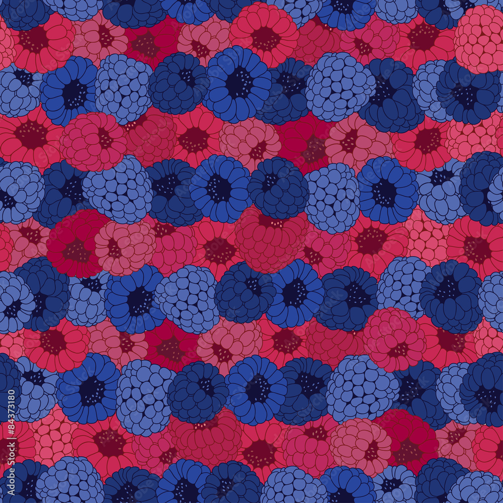 Seamless pattern with raspberry and blackberry.