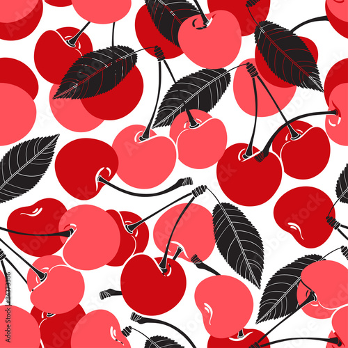 Seamless pattern with cherry on a white background.