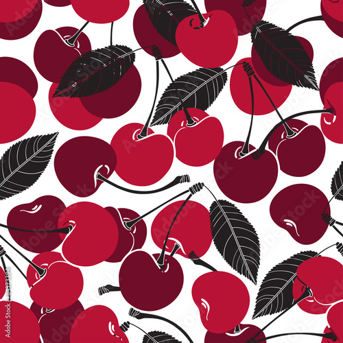 Seamless pattern with cherry on a white background.