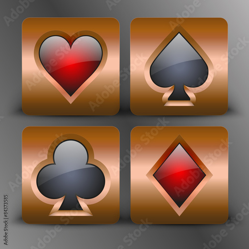 Icons with card suits symbols in bronze