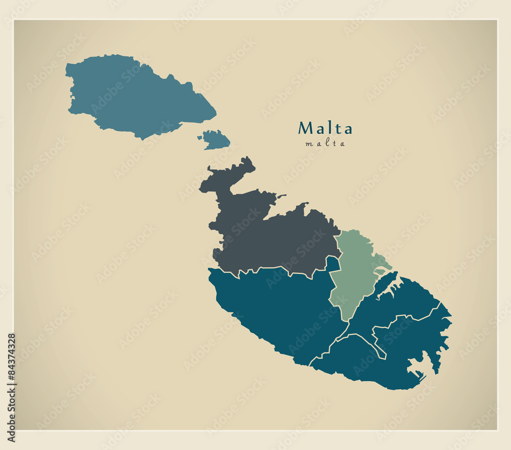 Modern Map - Malta with districts MT