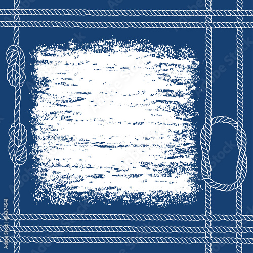 Nautical card with frame, marine knots and ropes.
