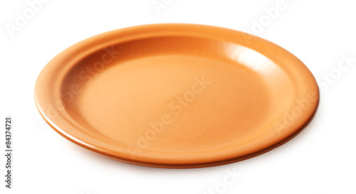 Empty colorful plate isolated on white