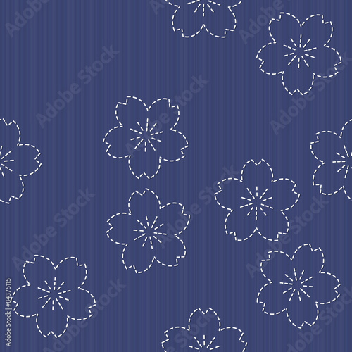 Traditional Japanese Embroidery Ornament with blooming sakura.