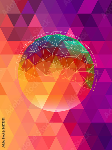 Abstract circle network on pink triangles background
