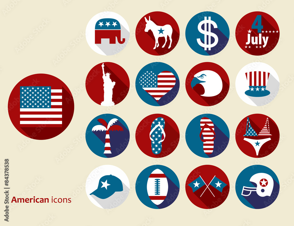 American design elements. Flat design icons set.