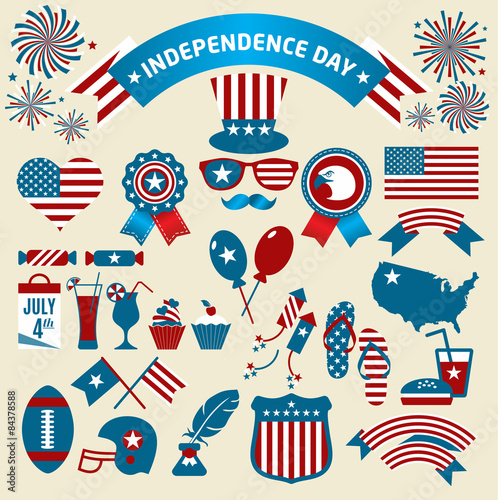 et of color independence day. Vector icons