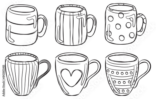 set of cute mug in doodle style